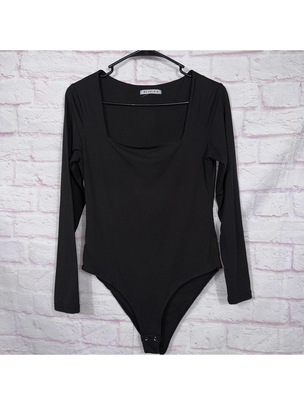 REORIA Medium Black Long Sleeve Bodysuit